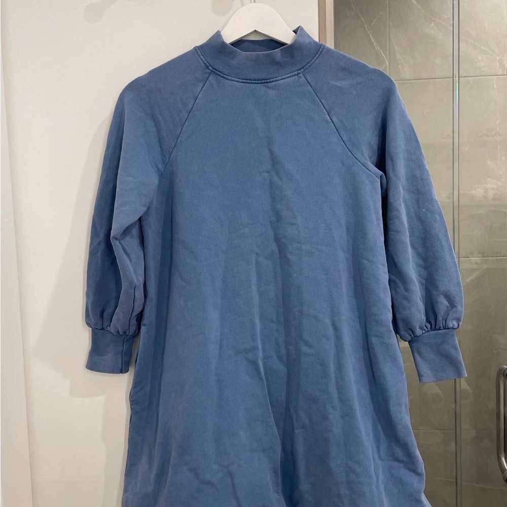 Something Navy Blue Mock Neck Dress with Pockets and Bubble Hem